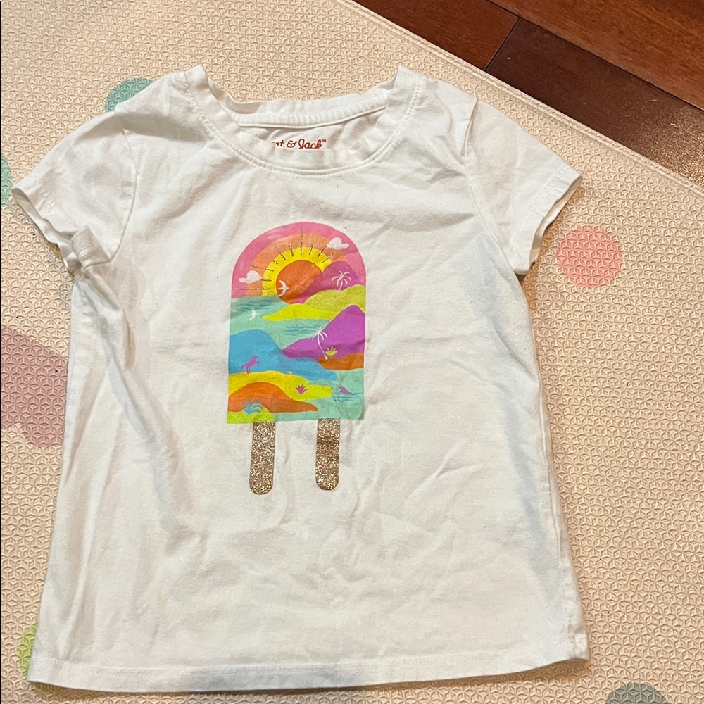 White T-Shirt with Colorful Ice Cream Graphic size 4T preloved must bundle